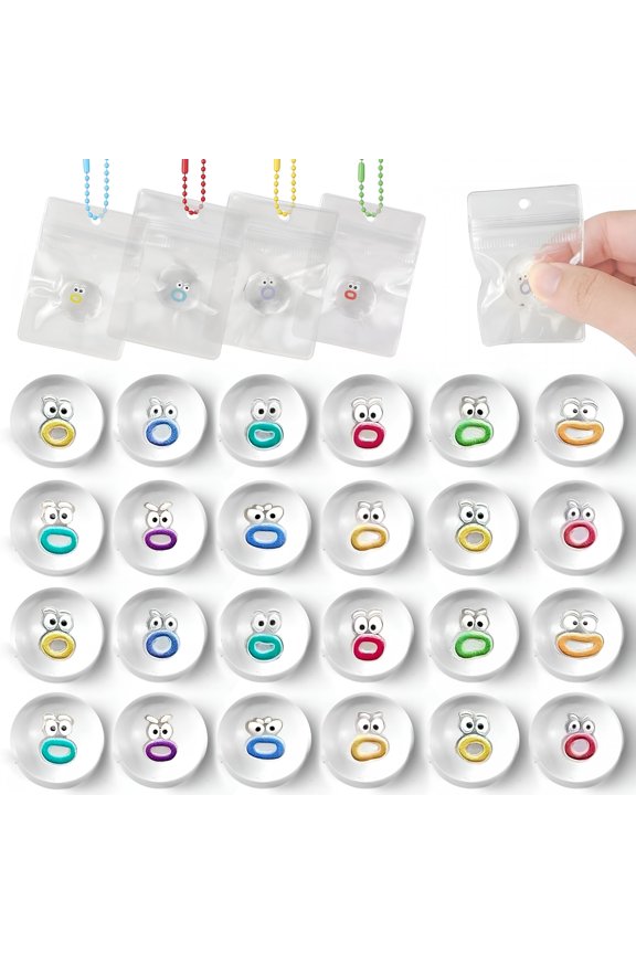 24 Packs mini stress toys Expression Squeeze Fidget Toys with 24 Keychains, Sticky Cute Mini Fidgets