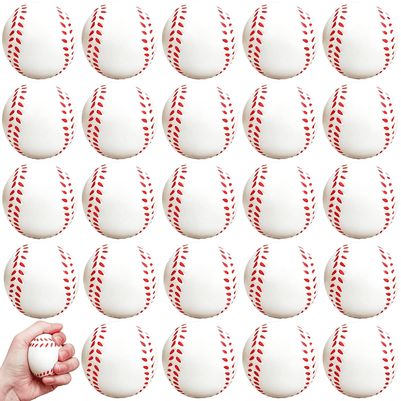 CYFW 24 Pcs Baseball Stress Ball,2.5 Inch Mini Squeeze Foam Baseball,Relaxable Sports Ball for Themed Party Favors,School Prize,Anxiety Relief Mini Squeeze Foam Baseballs