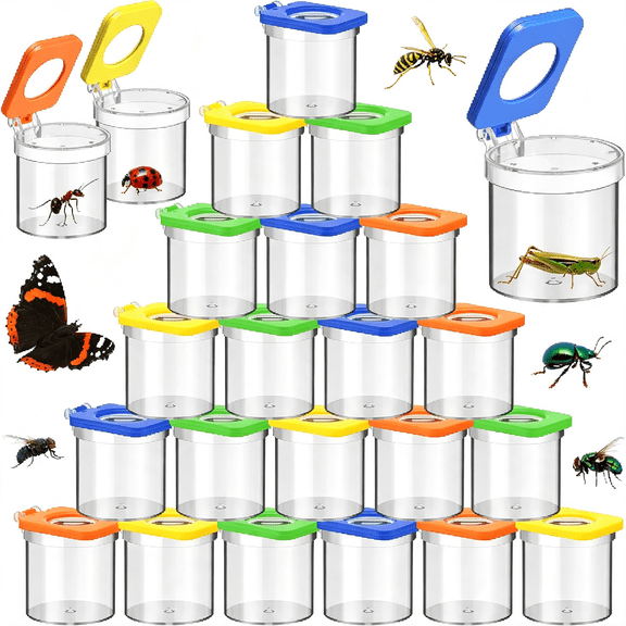 CYFW 24 Pcs Insect Bug Viewer for Kids Magnifying Insect Box Bug Catcher Magnifier Container Critter Collection Kit Insect Cage Jar for Children Science Nature Exploration Tool
