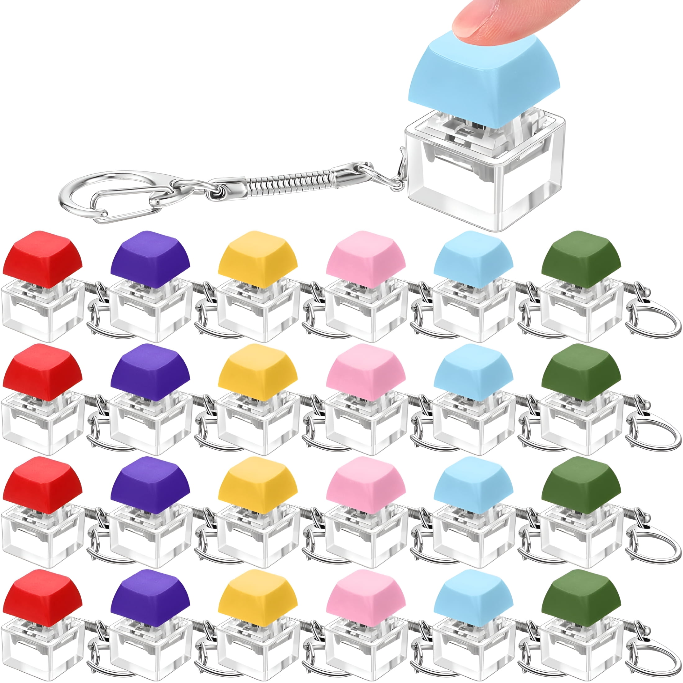 CYFW 24 Pcs Keyboard Fidget Toys Keyboard Fidget Keychains for Adults Finger Keycap Decompression (Bright Colors)