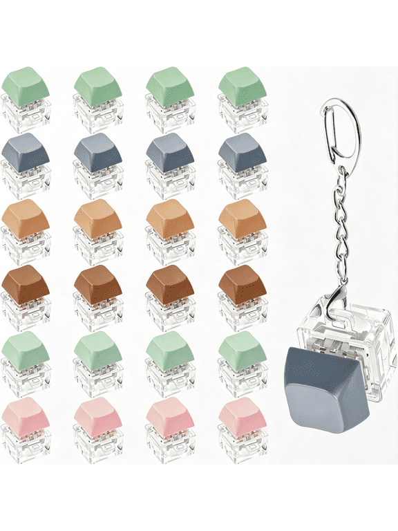 24 Pcs Morandi Keyboard Fidget Toy for Adult Kids Stress Relief, Keychain Decompression Button Finger Clicker Toys, Gifts Birthday Party Favors Goodie Bag