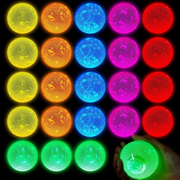 CYFW 24Pcs Glowin the Dark Balls Glowing Balls Bulk Lighted Bouncy Rubber Long Lasting Bright Night Party Supplies for Holiday Carnival Goodie Bag Fillers