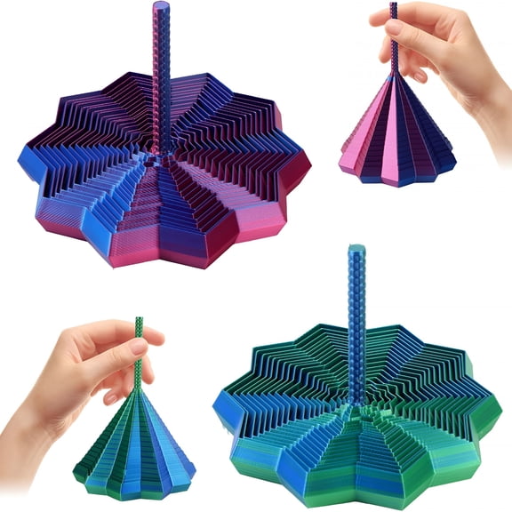 CYFW 2Pcs 3D Printed Expanded Sensory Fidget Star, Expandable 4.3 Inch Fractal Fidget Toys Octagonal with Handle, Colorful Whirling Spiral Design for Stress Relief (Blue-Purple + Blue-Green)
