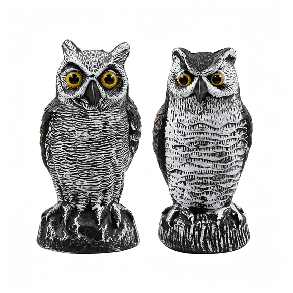 CYFW 2Pcs Fake Horned Owl Bird Scarecrow Decoy 10.5"Height,Plastic Deterrents,Halloween Decoration,Nature Enemy Pest Repellent for Outdoor Garden Yard