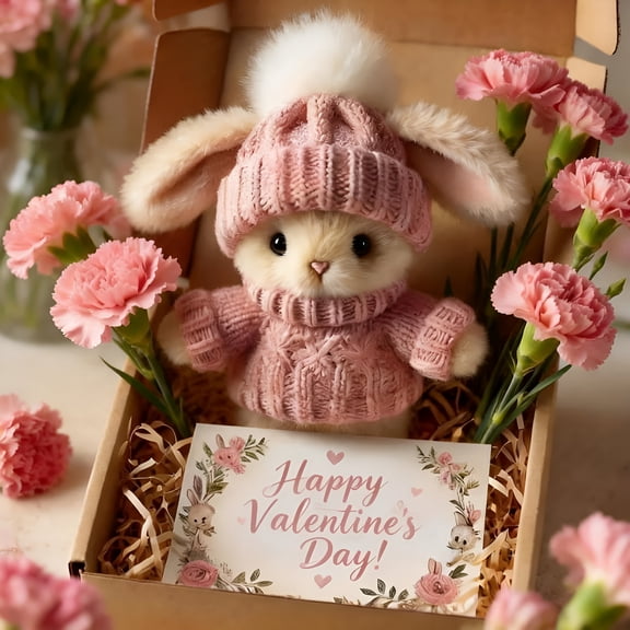 CYFW 3 Inches Easter Bunny Hugs in Box,Mini Cute Bunnies,Handmade Plush Pocket Hug Rabbit Doll,Emotional Support Positive Crochet Bunny,Suitable for Valentine's Day,Easter,Birthdays (Pink)