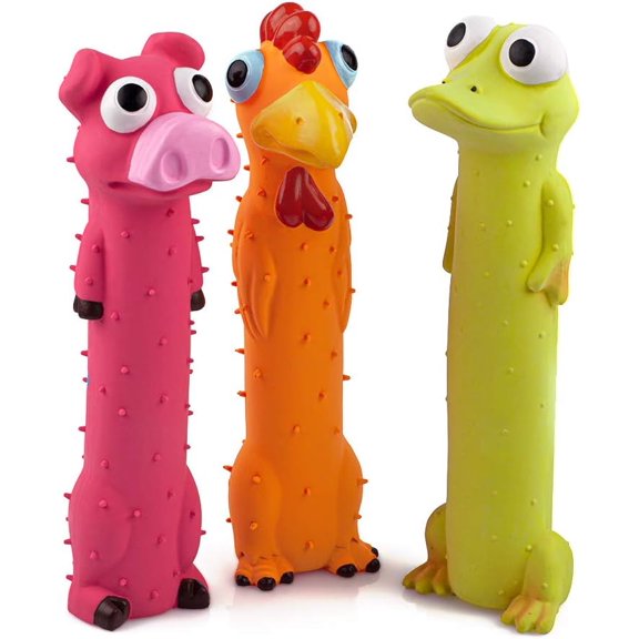 CYFW 3 Pack 9" Squeaky Latex Dog Toys Standing Stick Animal Puppy Fetch Interactive Play for Small Medium Dogs