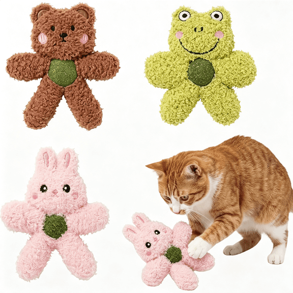 CYFW 3 Pack Catnip Toys for Indoor Cats,Plush Bear Frog Bunny Cat Chew Toys,Soft Kitten Toys for Biting,Batting and Kicking,Cute Interactive Cat Toys for Boredom Relief
