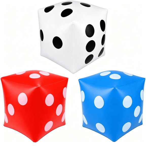 CYFW 3 Pcs Giant Inflatable Dice 14 Inch Jumbo Large Dice Set for Outdoor Indoor Yard Lawn Pool Beach Party Games Christmas Decoration (White, Blue, Red) Fun Giant Dice