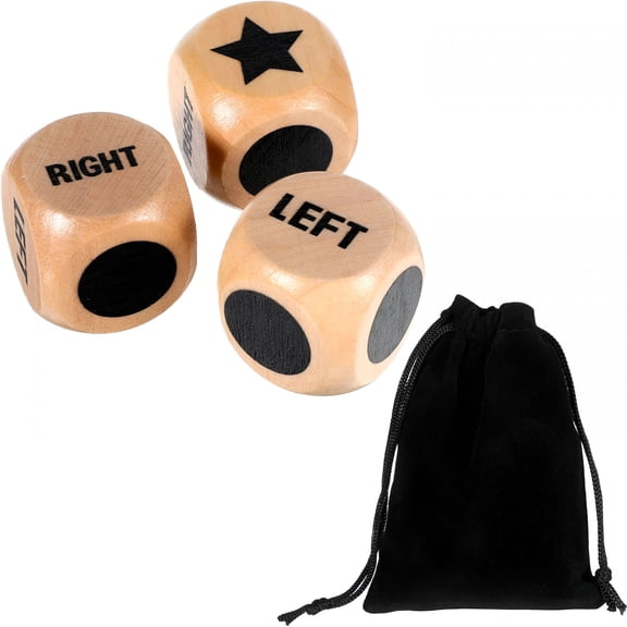 CYFW 3 Pcs Left Right Center Game Dice Set 1 Inch Wooden Dice with Drawstring Bag Standard Size 6 Sided Dice Bamboo Wood Easy to Store and Carry Around for Travel