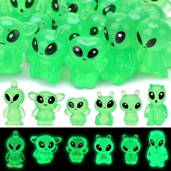 CYFW 30 Pcs Glow in the Dark Mini Alien Figures ,Tiny Alien Figurines|Luminous Mini Resin Alien Bulk to Hide for Space Party Fillers ,Piata Stuffers ,Playsets ,Halloween Prank (6 Styles ,Green)