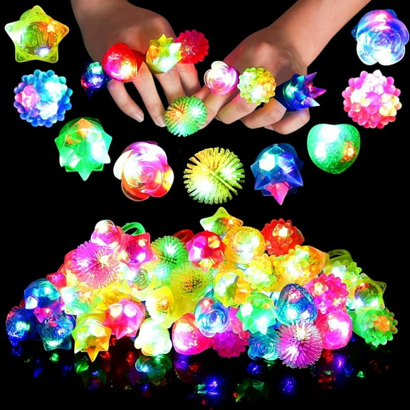 CYFW 38 Pack Light Up Rings Kids Party Favors 4-8 8-12,Glow in the Dark Halloween Christmas Toys,Goodie Bags Stuffers,Treasure Box Prizes Classroom Birthday Supplies