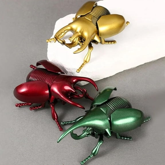 CYFW 3Pcs Realistic Wind-Up Beetle Set-Moving Insect Figures(Red Stag Beetle,Gold Rhinoceros Beetle,Green Hercules Beetle)| Perfect for Party,Science Learning&Prank Games&Educational Science Gift