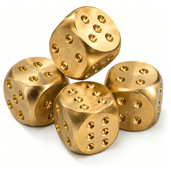 CYFW 4 Pack 20Mm Solid Brass Dice Set for Mahjong Poker Games|Heavy Metal Dice with Polished Copper,Golden Dice for Mahjong Poker Tabletop Rpg Board Games,Game Night Accessories