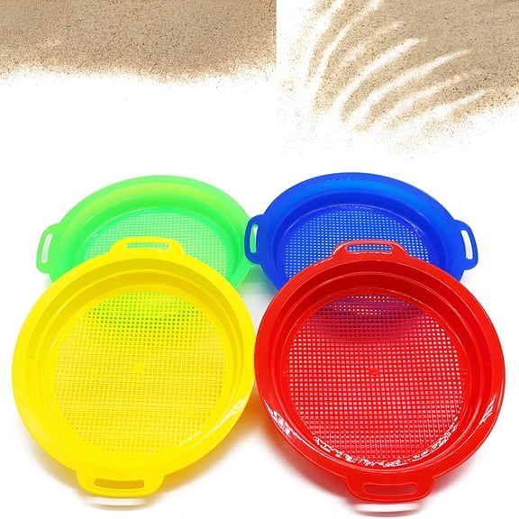 CYFW 4 Pack Sand Sifter Sieves for Adults,Plastic Sand Sifting Pans for Beachcombing,Gardening,Gold Panning&Outdoor Exploration (Red,Blue,Yellow,Green)