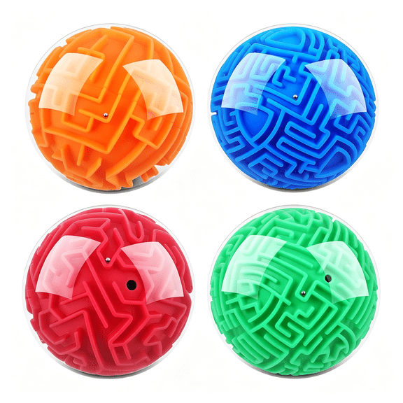 CYFW 4 Pcs 3D Puzzle Maze Ball Magic Brain Teasers Games Memory Sequential Maze Cube Ball Sphere Educational Puzzle for Adult Hard Challenges(Blue, Green, Red, Orange)