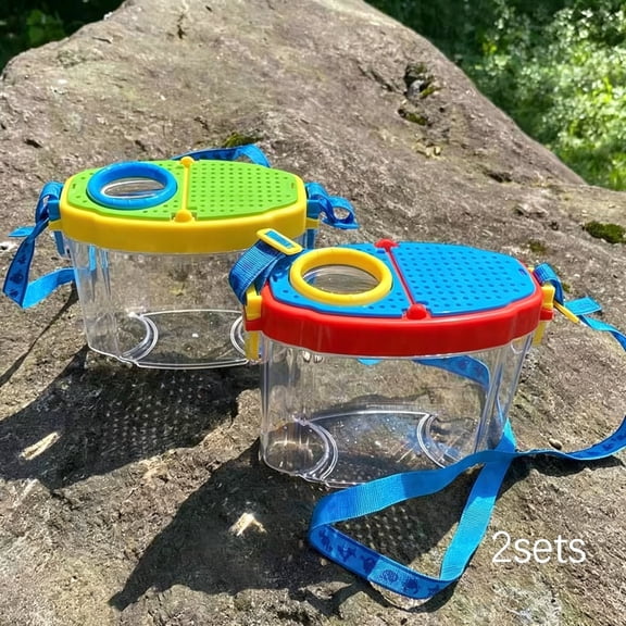 CYFW 4 Pcs Bug Catcher for Kids Collector Toy Bug Habitat with Magnified Viewer, Insect Habitat, Outdoor Toys, Insect Box Magnifying Tools & Carry Strap - Educational Outdoor Adventure Gift