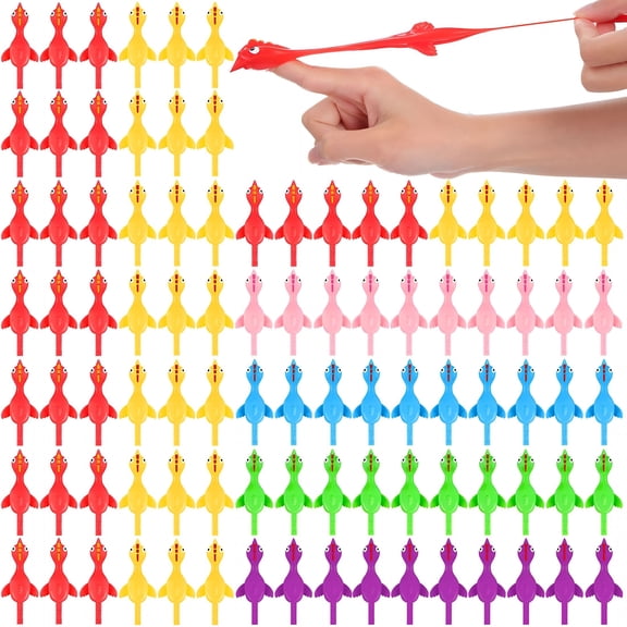 CYFW 400 Pcs 3.94 Slingshot Chicken Party Favors Flying Chicken Stretchy Rubber Flick Chicks Shooting Game Activity for Birthday Gifts Goodie Bags Fillers (Multicolor)