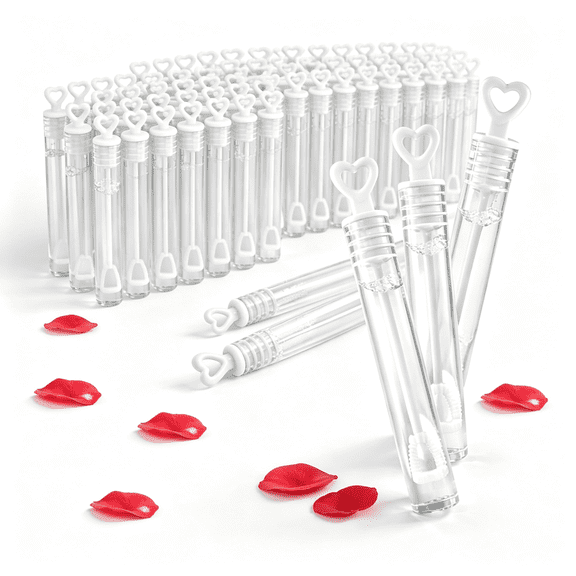 CYFW 48 Pack Mini Heart Bubble Wands Wedding Party Favors,Anniversary Celebration Supplies,4 Bubble Tubes with Heart Wand for Bridal Showers,Birthdays & Special Events (White)