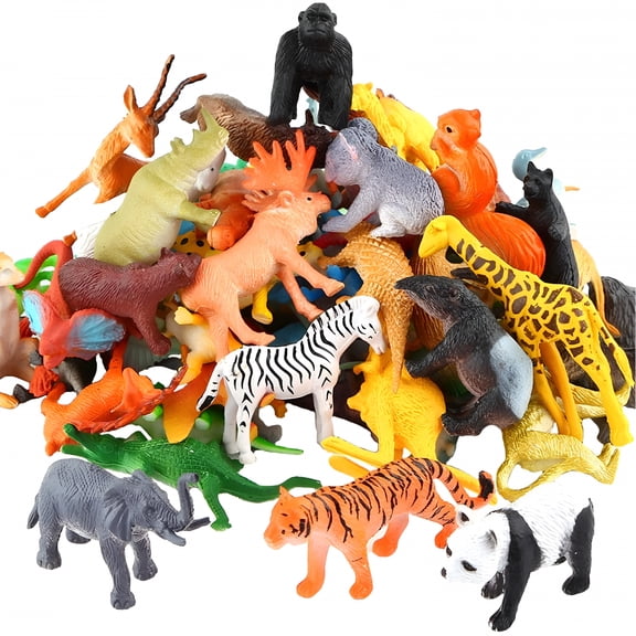 CYFW 53 Piece Mini Jungle Farm Animals Toys Set,Forest Small Realistic Wild Animals Action Figures Vinyl Plastic Animal Learning