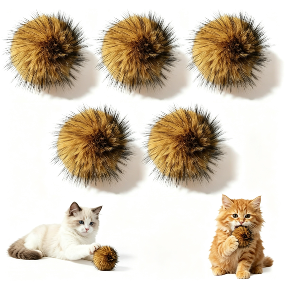 CYFW 5Pcs Cat Toy Faux Rabbit Fur Ball,Rabbit Fur Ball Cat Toy,Soft Fluffy Cat Toy Ball,Furry Catnip Toy Ball for Indoor Cats,Washable&Fun to Chase for Exercise&Bonding