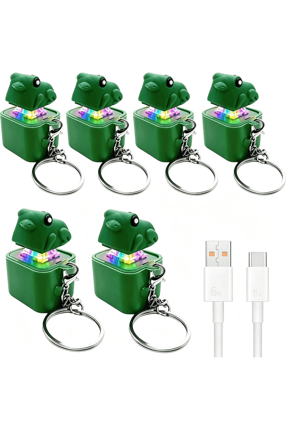 6 Pack Frog Croaking Fidget Toy Keychain Rechargeable Keyboard Clicker with Led Lights Stress Relief Sensory Toy for Adults Anxiety Relief Frog Keychain