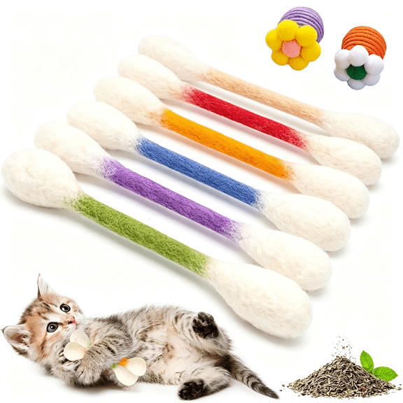 CYFW 6 Pk Giant Q Tip Cats Toy for Boredom Durable Dental Teething Ropes,Big Interactive Felt Kitty Kicker Play,Play Anxiety Digestive Aid Lover Gift Qtip Cat Toy