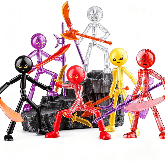 CYFW 6 Set Novelty Stick Action Figure,T13 Action Figure,Create Stop Motion Animation,3D Printed Multi-Jointed Action Figures,Stick Action Figures with Weapons