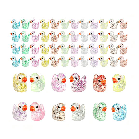CYFW 60 Pcs Glitter Mini Resin Ducks Tiny Ducks Miniature Figures|Cute Colorful Mini Duck Ornament Ducks Decor for Diy Projects Garden Dollhouse Aquarium Home Birthday Wedding Christmas
