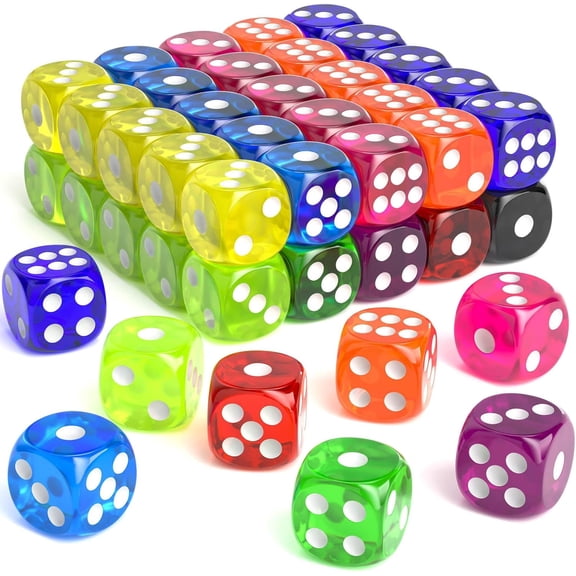 CYFW 60 Pieces Dice Set,16mm Standard Bulk 6 Sided Colored Dices for Board Games,Math Learning,Classroom,10 Color,6 Pieces of Each Color