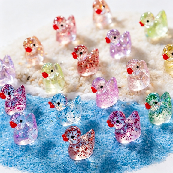 CYFW 600 Pcs Colorful Mini Glitter Ducks Tiny Duck Decoration for Hide and Seek Prank Cruises Holiday Party Baby Miniature Garden Accessory Figures for Dollhouse Landscape Aquarium Gift