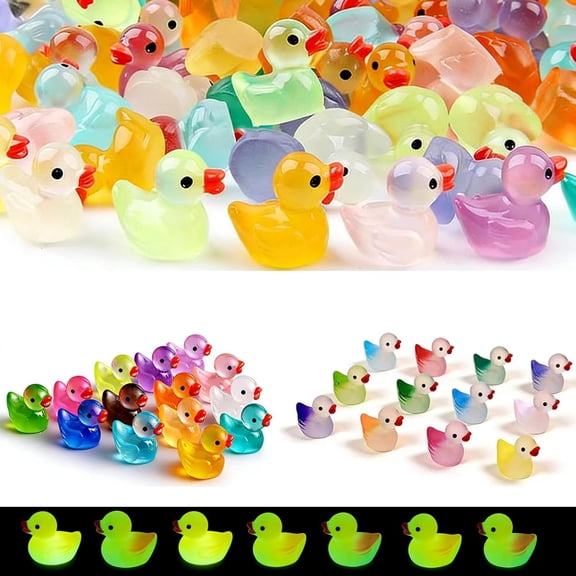 CYFW 60Pcs Luminous Resin Animals Ducks Tiny Resin Duck Glow in the Dark Resin Figures Animals Small Plastic Ature Ducks Figures for Ature Landscape Decoration