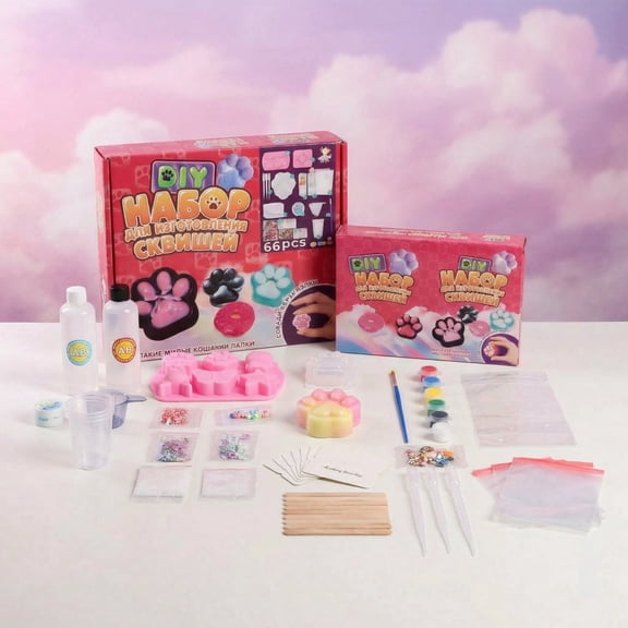 CYFW 66Pcs Squishy Kit,Diy Squishy Making Kit 1:1 Ab Liquid Silicone,Easter Gifts Squishies Craft Kits Squishy Kit with Mold-Stress Relief Entertainment Gifts for Any Occasion(Pink)