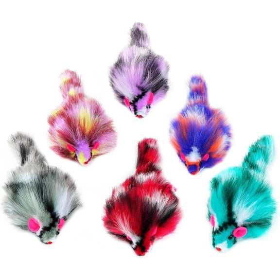 CYFW 6Pcs 3.1" Long Haired Furry Mice with Rattle Large Cat Toy Mouse | Gradient Color Colorful Fluffy Kitten Interactive Toys,Great for Fun Indoor Fetch Chasing Play