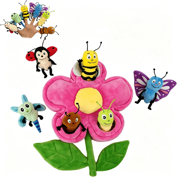 CYFW 6Pcs Insect Finger Puppets Bringing a Flowers House, Novelty Animals Toys Puppet for Kids, Storytelling Role-Playing Plush Finger Puppets Gifts for Boys and Girls