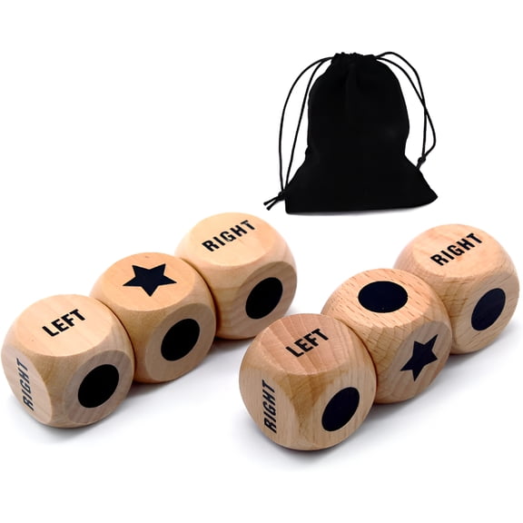 CYFW 6pcs Left Right Center Game Dice 1 inch Beech Wood Dices with Drawstring Bag (6 pcs)