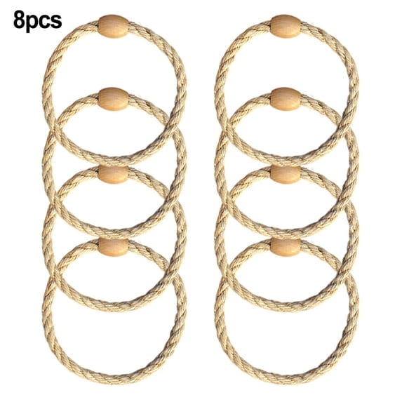 CYFW 8 Pcs Ring Toss Game Set, Hemp Rope Rings with Wooden Beads for Outdoor Party, Portable Agility Training and Lawn Games