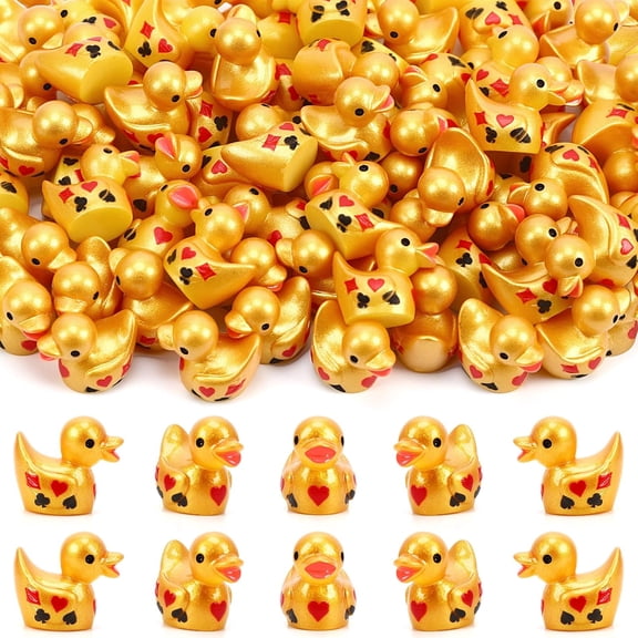 CYFW 80Pcs Gold Casino Mini Ducks Tiny Resin Poker Miniature Duck Toys | Tiny Gold Resin Poker Ducks for Creative Diy Crafts and Miniature Displays Casino Theme Party Decorations