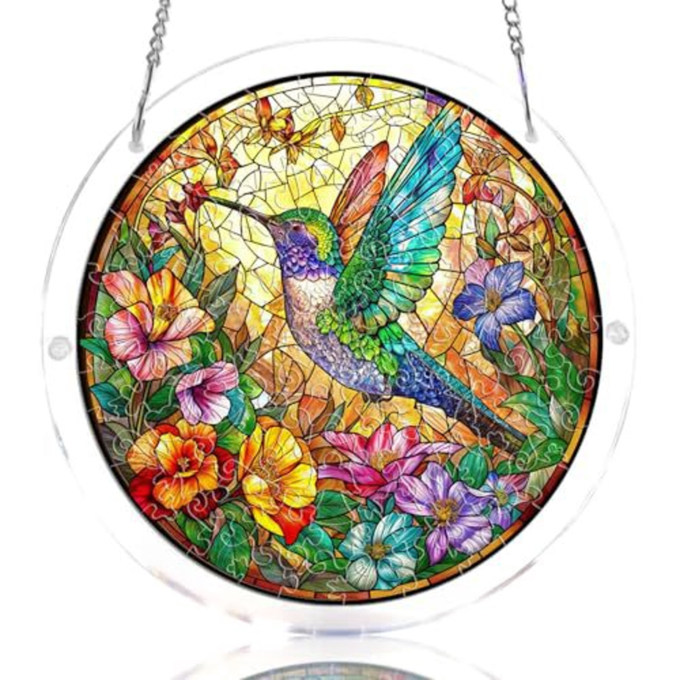 CYFW 83-Piece Acrylic Jigsaw Puzzle Suncatcher,Hummingbird Flowers,Uv ...