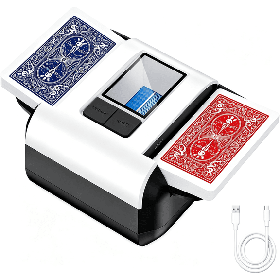CYFW Automatic Card Shuffler 1-2 Decks,Fast Electric Shuffle Machine with Dual Modes,Usb-C Rechargeable Low Noise Operation,Compatible with Most Standard Poker Cards,White