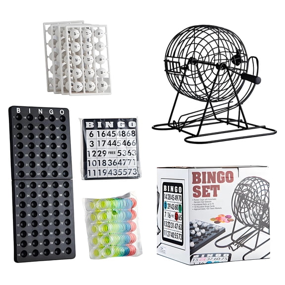 CYFW Bingo Game,Bingo Set with Cage,2 Master Board,18 Bingo Cards,75 Balls & 150 Markers,Expert-Level Lottery Machine Bingo Cage,Bingo Game for Adults and Family Party,Black