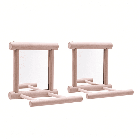 CYFW Bird Mirror Wooden Hanging Swing Interactive Play Toys for Small Parrots,Cage Accessories(2 Pcs)