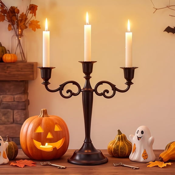 CYFW Black Candelabra Halloween 3 Arm Matte Gothic Taper Candle Holder, Metal 3 Arm Candelabra 9.84" Height, Wedding Mantel Decor