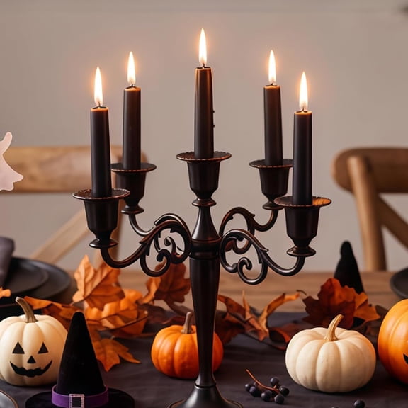 CYFW Black Candelabra Halloween 5 Arm Matte Gothic Taper Candle Holder, Metal 5 Arm Candelabra 9.84" Height, Wedding Mantel Decor