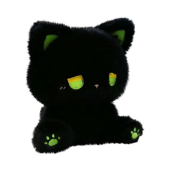 CYFW Black Cat Stuffed Animals,5.9 inch Stuffed Animals Black Cat Plush,Cute Cat Plushies Toy,Soft Kitten Plushie Cuddle Pillow,Anime Plushie Doll,Cute Stuff Toys Gift for Girls,Boys and Males Green