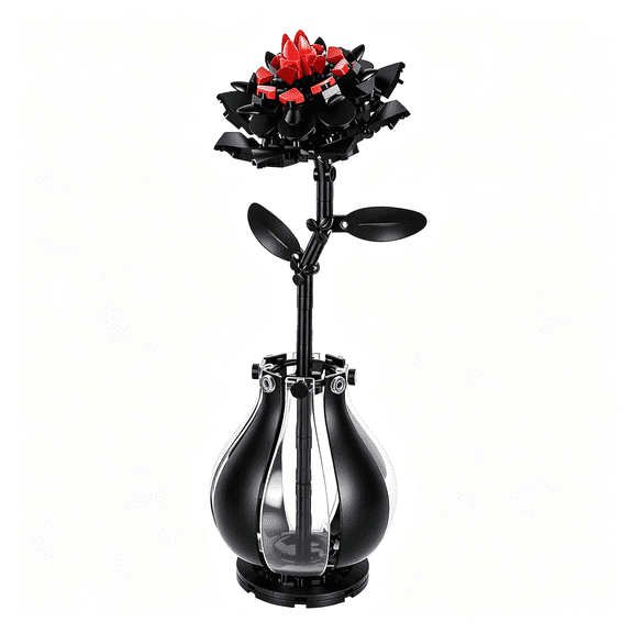 CYFW Black Dahlia Building Set for Adults,Gothic Flower Model Kit in Decorative Vase,Dark Aesthetic Desk Decor for Bookshelf,Collectible Building Toy,Home Decor Gift for Women Art Lovers