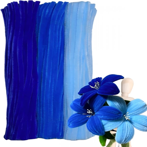 CYFW Blue Color Trio Pipe Cleaner Set - 300pcs, Thick Fluffy Chenille Stems for Arts & Crafts, Perfect for Making Animals, Flowers, and Festive Decorations(12 inches x 0.24 inches)