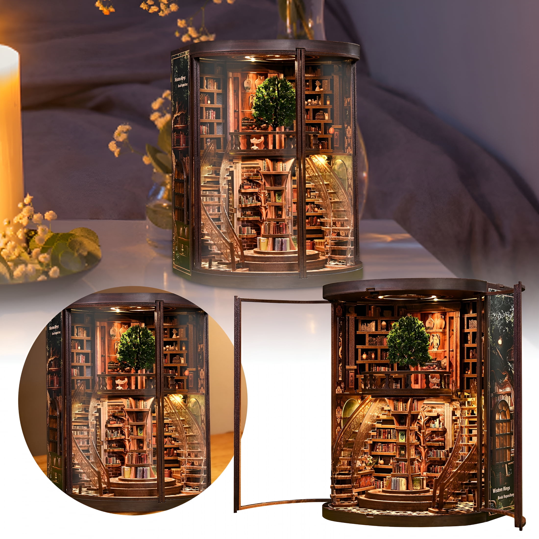 Book Repository Box CYFW Book Nooks Kit with Dust Cover, Diy Miniature Library with Led ...