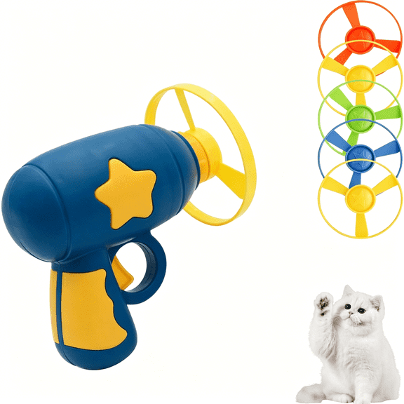 CYFW Cat Fetch Toy,Interactive Kitten Flying Disc Launcher Toy with 5 Colorful Flying Propellers for Cat Enrichment,Flying Saucer Toy for Cats for Training and Chasing