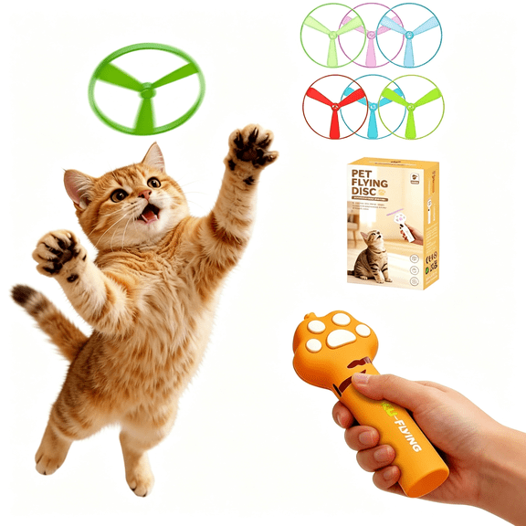 CYFW Cat Fetch Toy Launcher,Interactive Flying Disc Toy for Indoor Cats,6 Discs