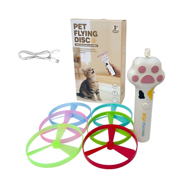 CYFW Cat Fetch Toy,Rechargeable Flying Disc Launcher with 6 Flying Discs,Cat Interactive Hunting Toys for Outdoor&Indoor(White)